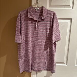 Peter Millar Men’s XL 1/4 Button Polo Short Sleeve Shirt Red/Grey Striped